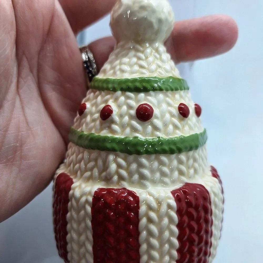 Grasslands Road Winter Snowman Knitted Look Hat Bell‎ Christmas Ornament Ceramic